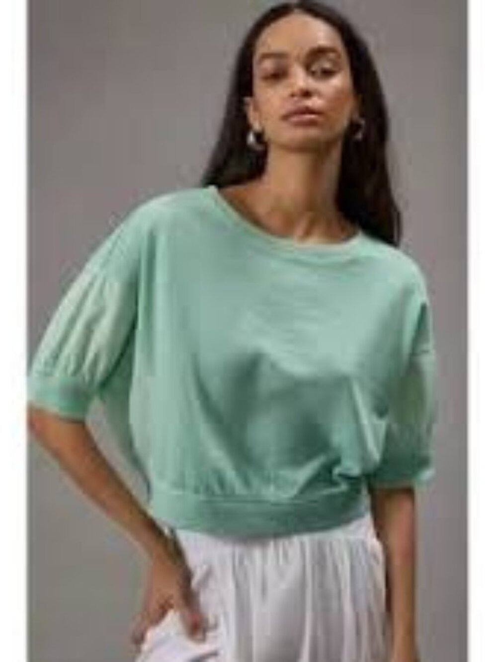 Pilcro Mint Green Cropped Batwing Sweatshirt